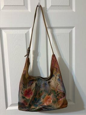 Anuschka Hand-Painted Floral Leather Shoulder Bag - Multicolor Tan